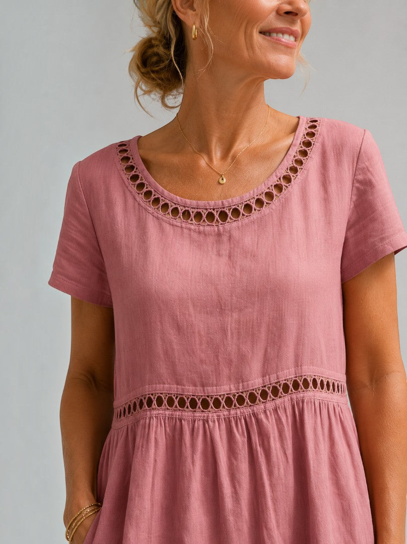 Angela | Dusty Rose Linen-Look Summer Dress