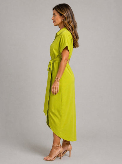 Laura | Lime Green Knot Detail Midi Dress