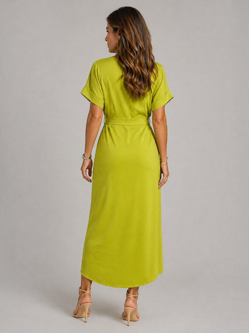 Laura | Lime Green Knot Detail Midi Dress