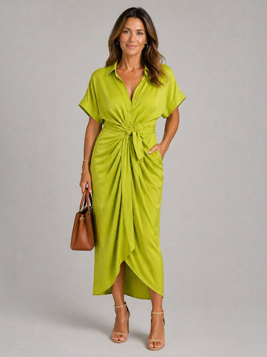 Laura | Lime Green Knot Detail Midi Dress