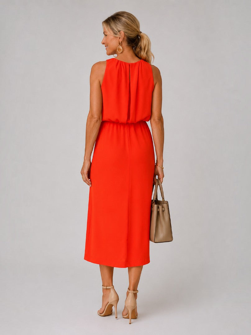 Sophie | Red Midi Dress with Front Split