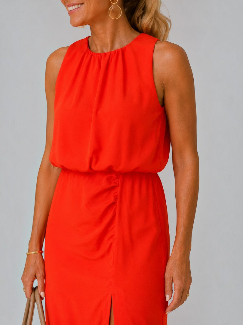 Sophie | Red Midi Dress with Front Split