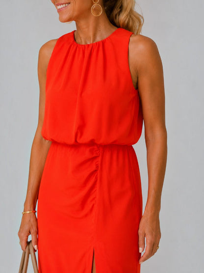 Sophie | Red Midi Dress with Front Split