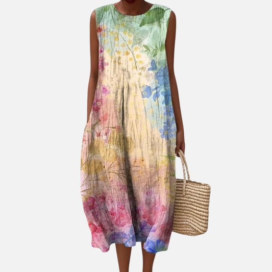 Wanda | Pastel Watercolour Sleeveless Midi Dress