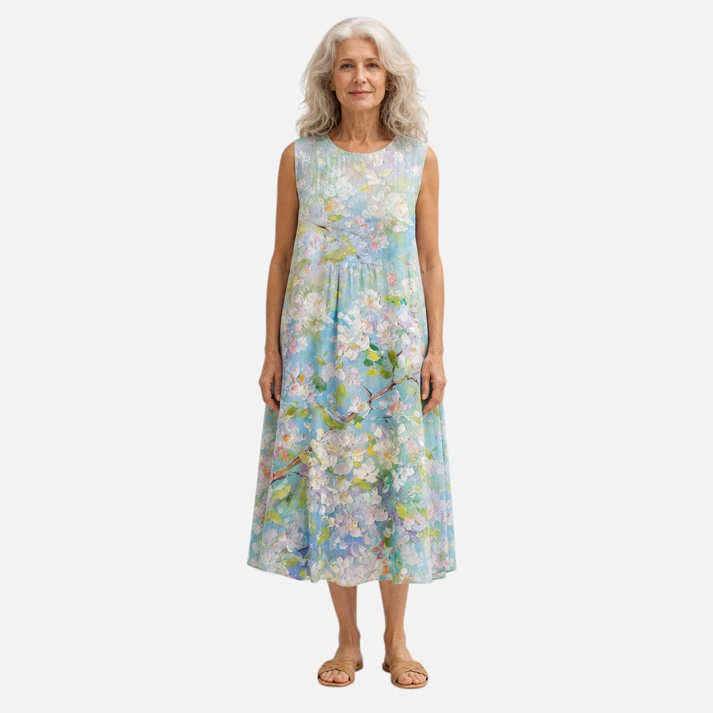 Frederica | Watercolour Blossom Sleeveless Midi Dress