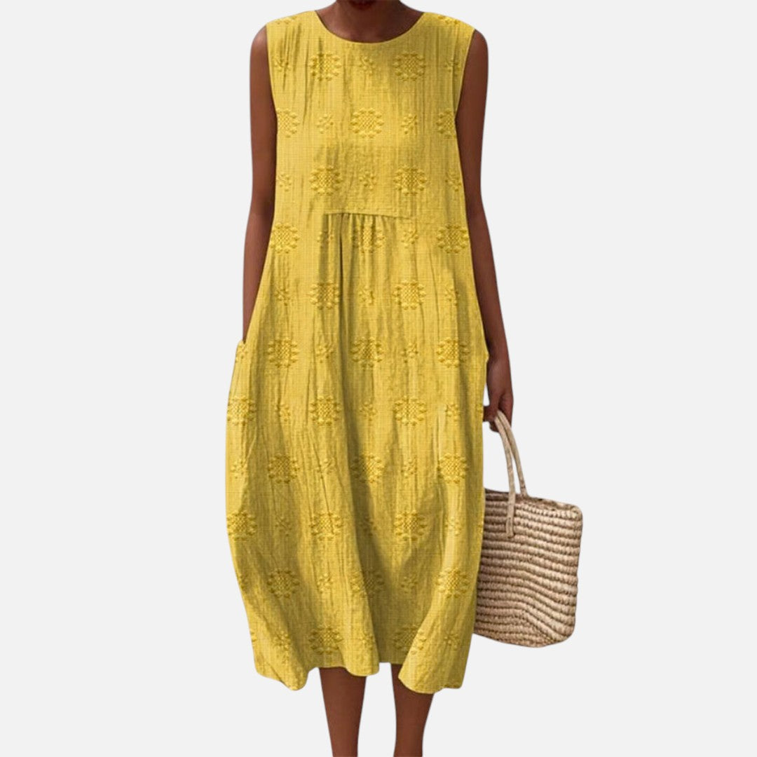 Bridget | Yellow Textured Sleeveless Midi Dress