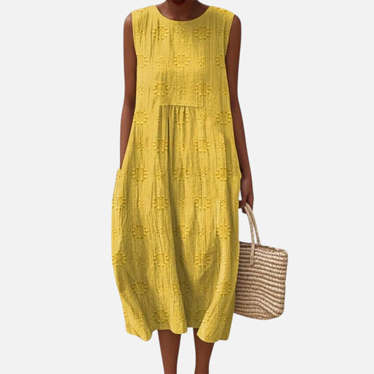 Bridget | Yellow Textured Sleeveless Midi Dress