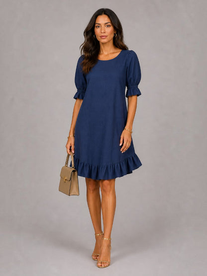 Alison | Navy Ruffle Hem Summer Dress