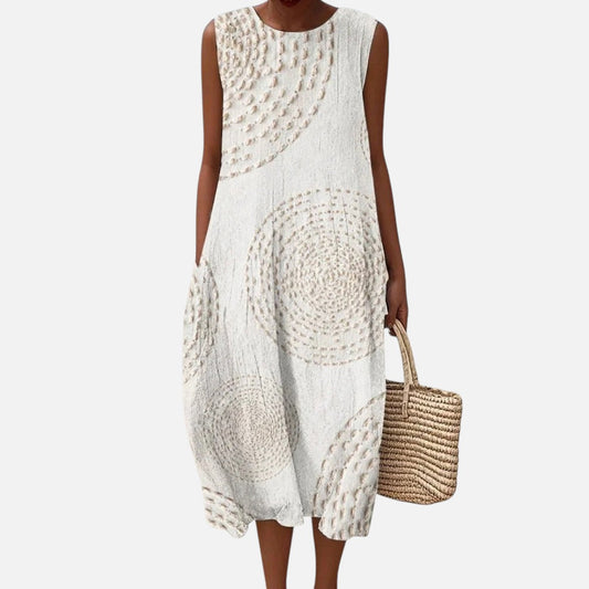 Belle | White Circle Pattern Sleeveless Midi Dress