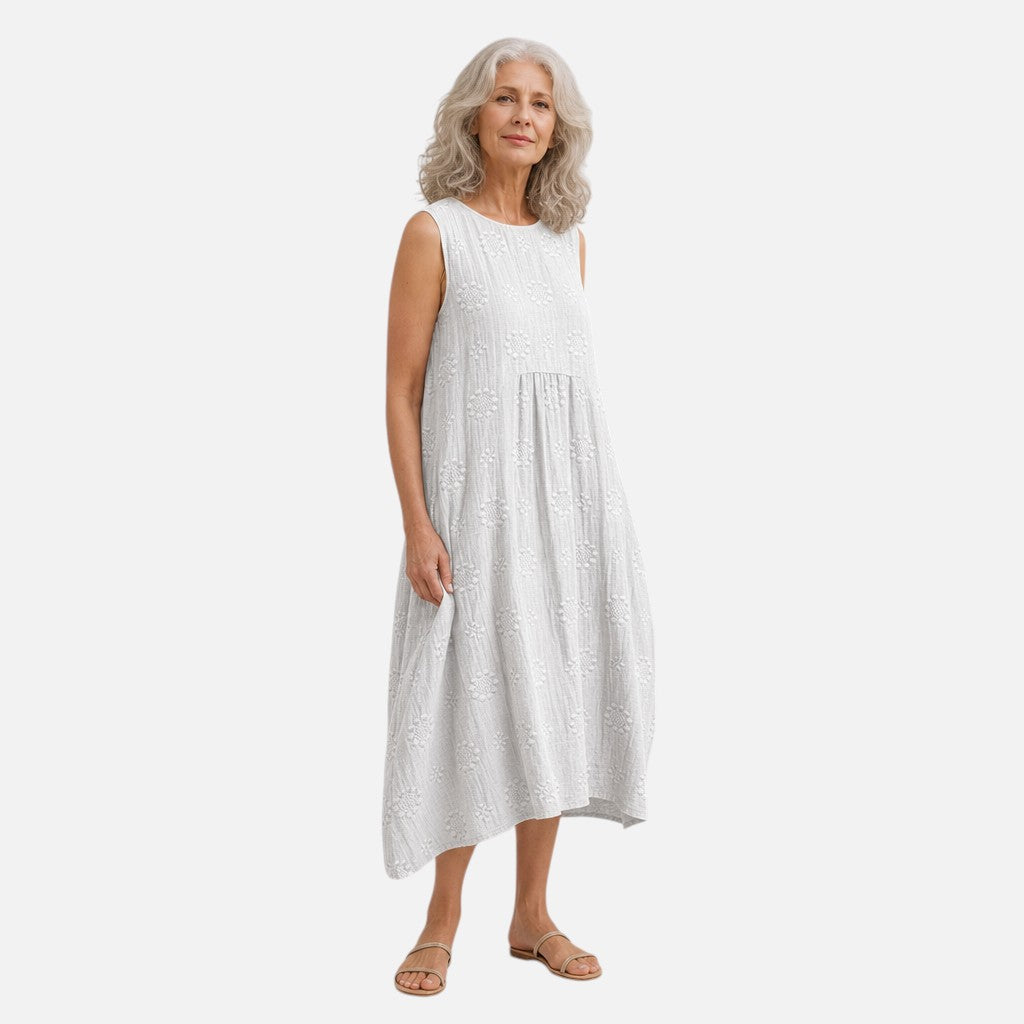 Melissa | White Textured Sleeveless Midi Dress