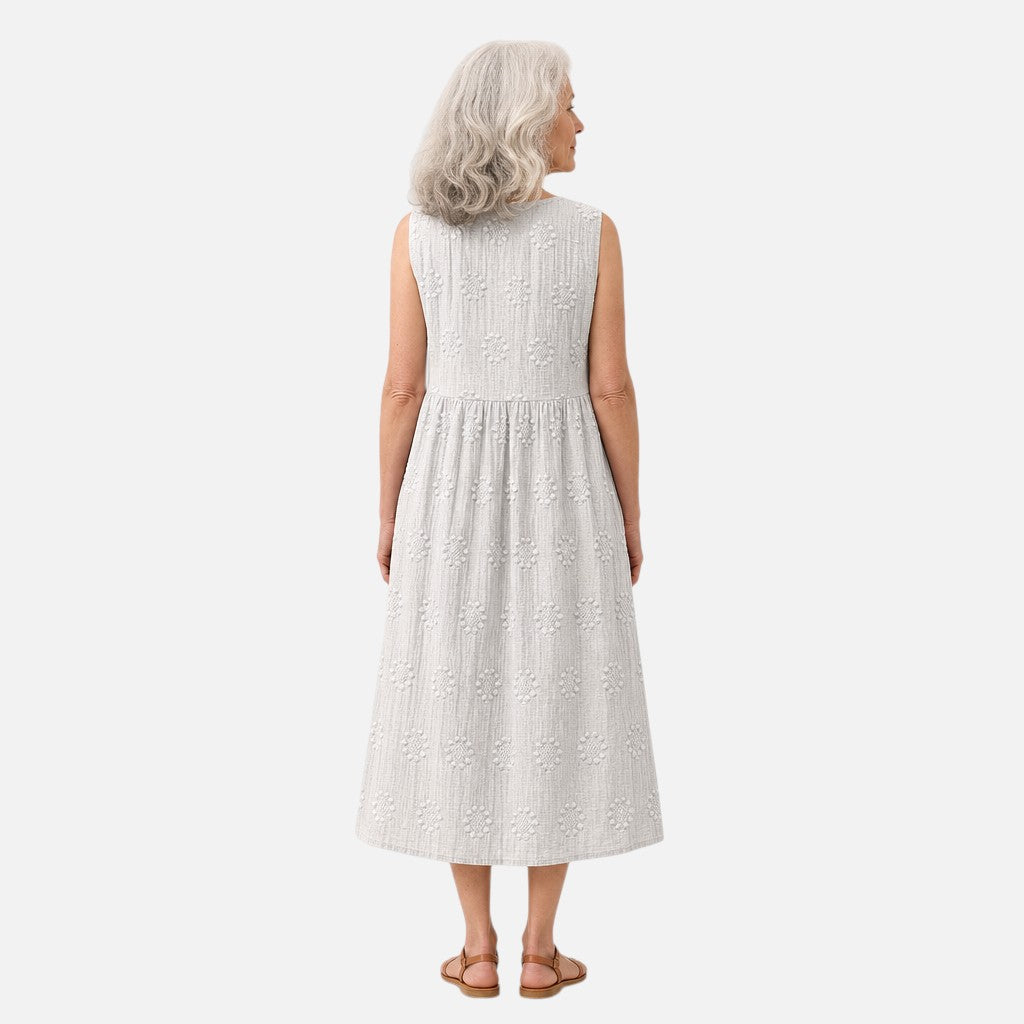 Melissa | White Textured Sleeveless Midi Dress