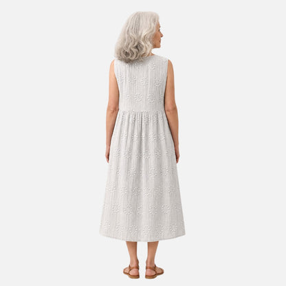 Melissa | White Textured Sleeveless Midi Dress