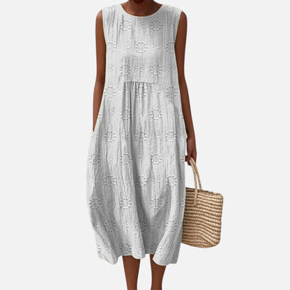 Melissa | White Textured Sleeveless Midi Dress