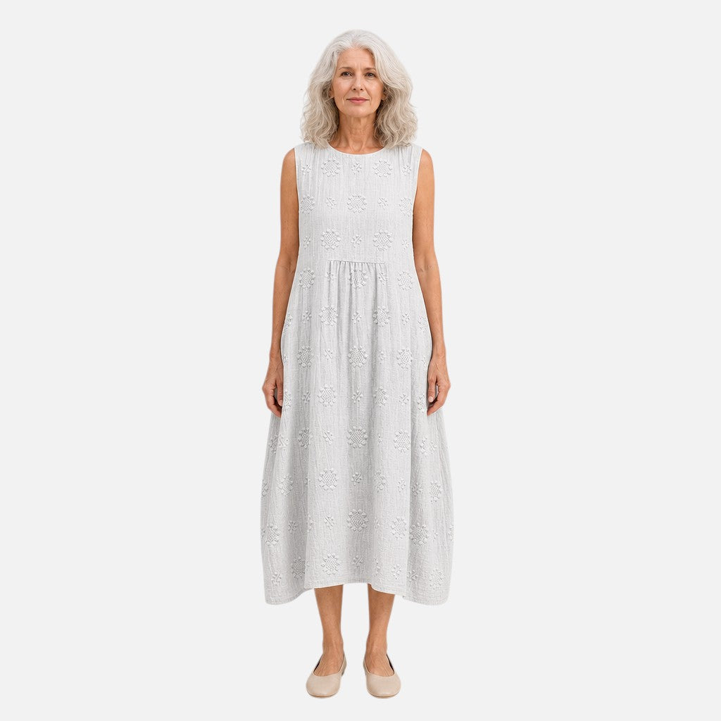 Melissa | White Textured Sleeveless Midi Dress