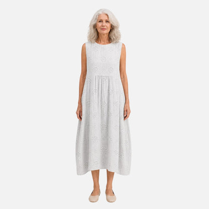 Melissa | White Textured Sleeveless Midi Dress