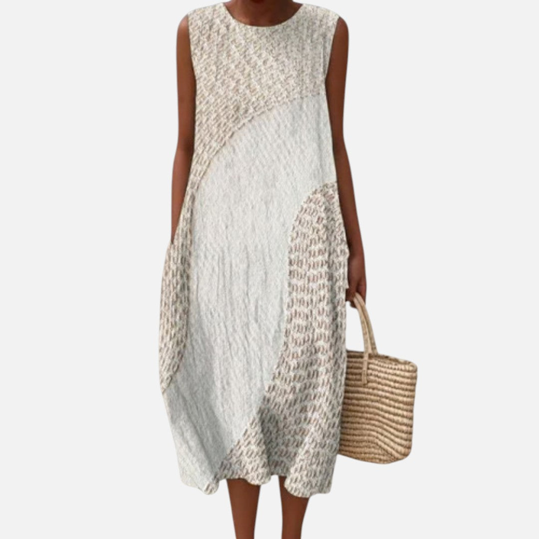 Tina | White Textured Panel Sleeveless Midi Dress