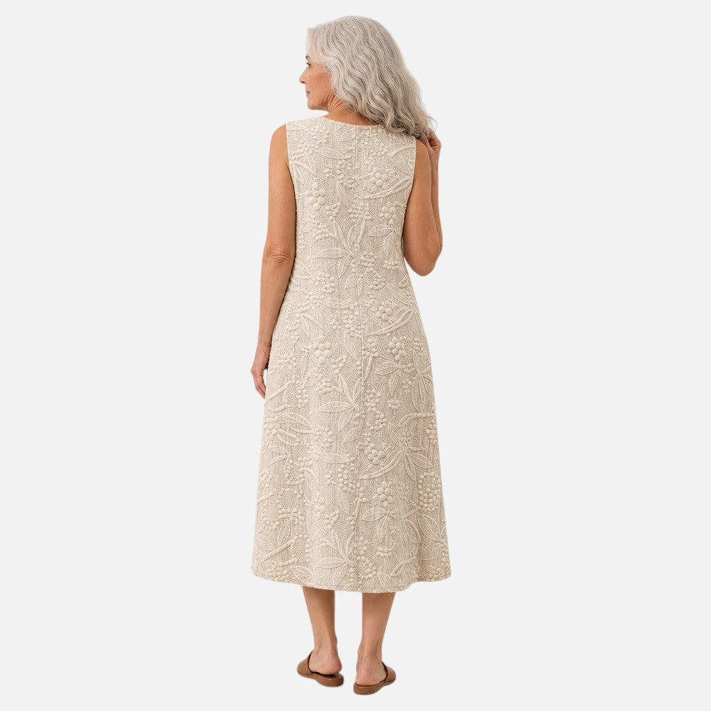 Agnes | Textured Leaf Sleeveless Midi Dress