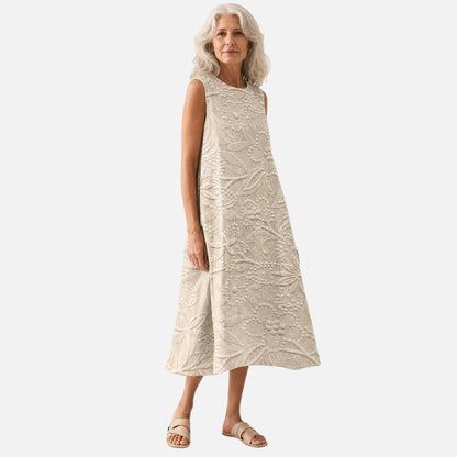 Agnes | Textured Leaf Sleeveless Midi Dress