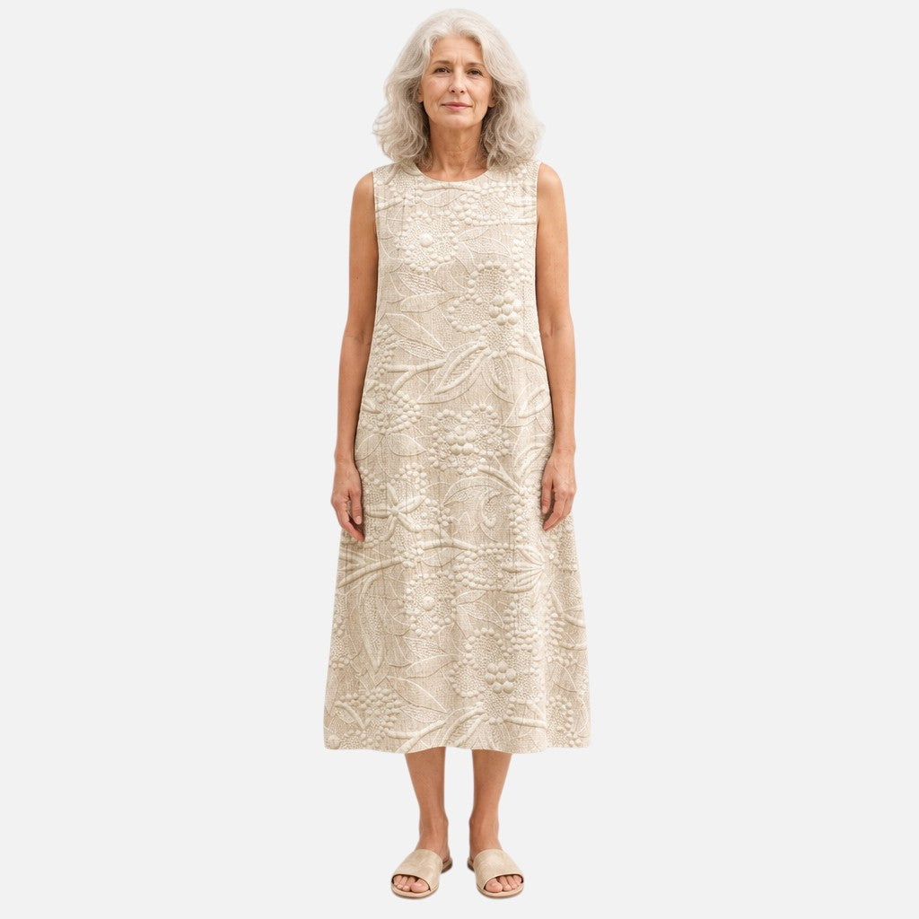 Agnes | Textured Leaf Sleeveless Midi Dress