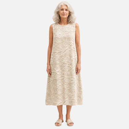 Agnes | Textured Leaf Sleeveless Midi Dress