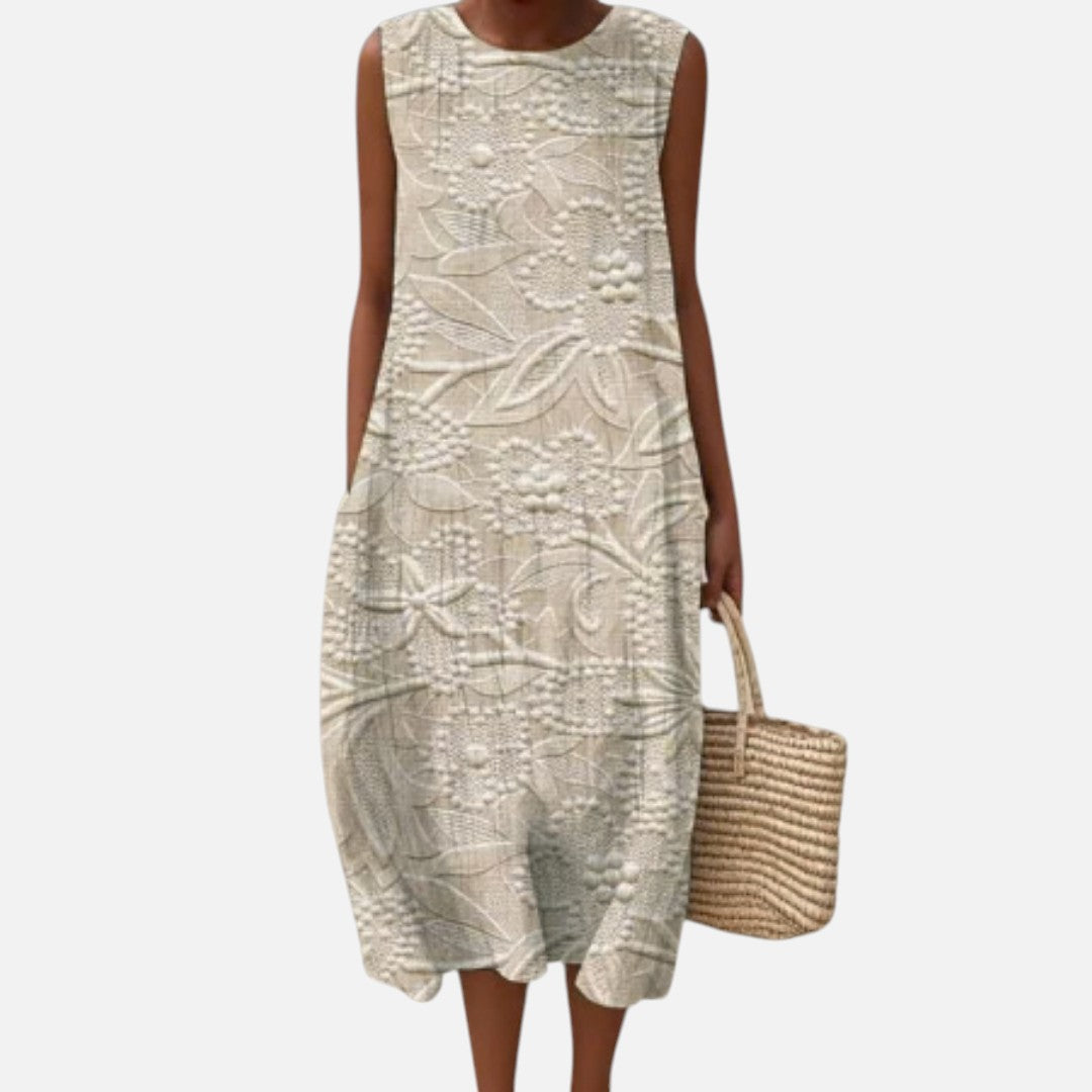 Agnes | Textured Leaf Sleeveless Midi Dress