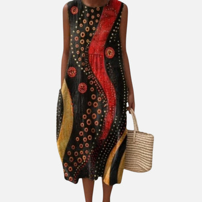 Jenna | Black & Red Circle Print Sleeveless Midi Dress