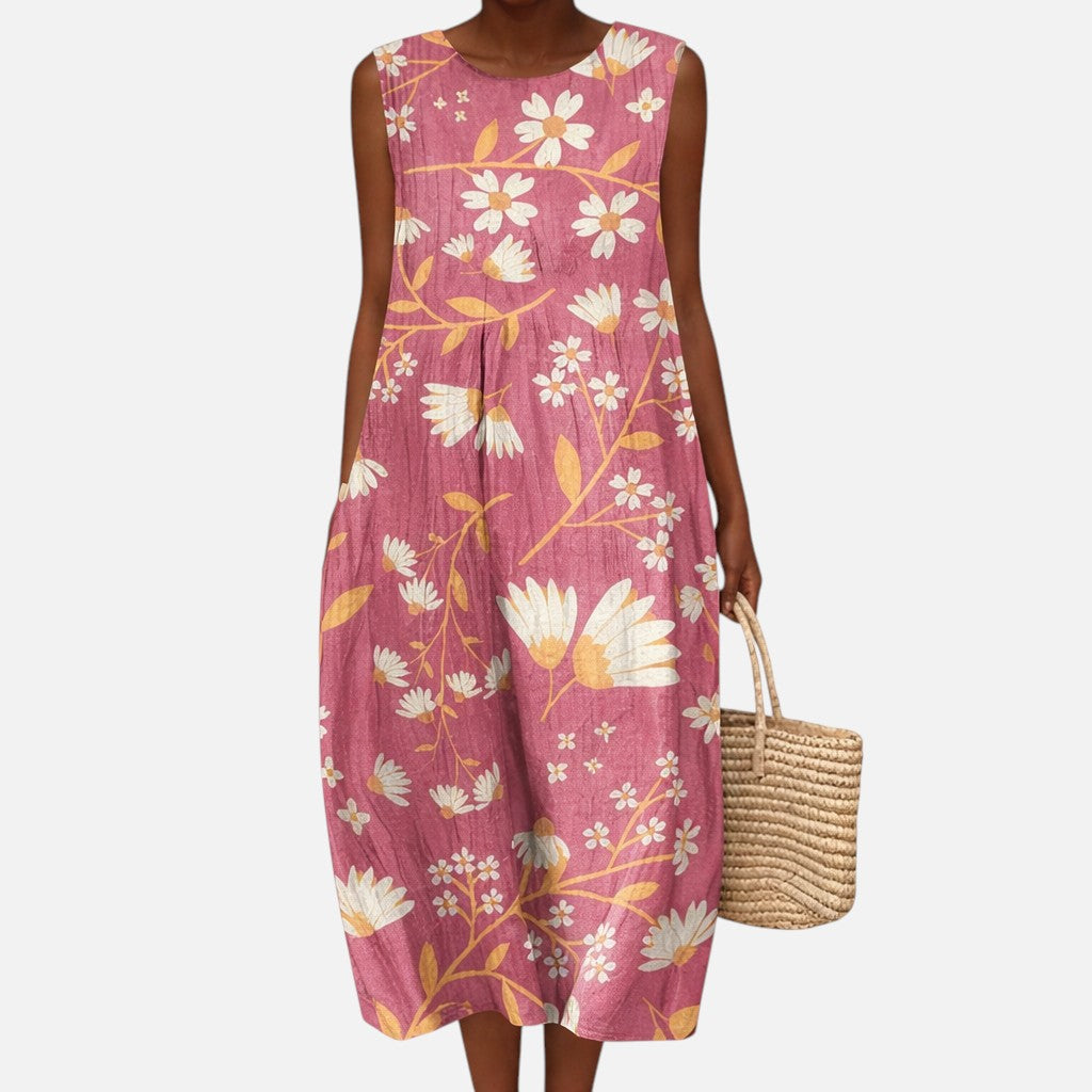 Hetty | Dusty Rose Floral Sleeveless Midi Dress