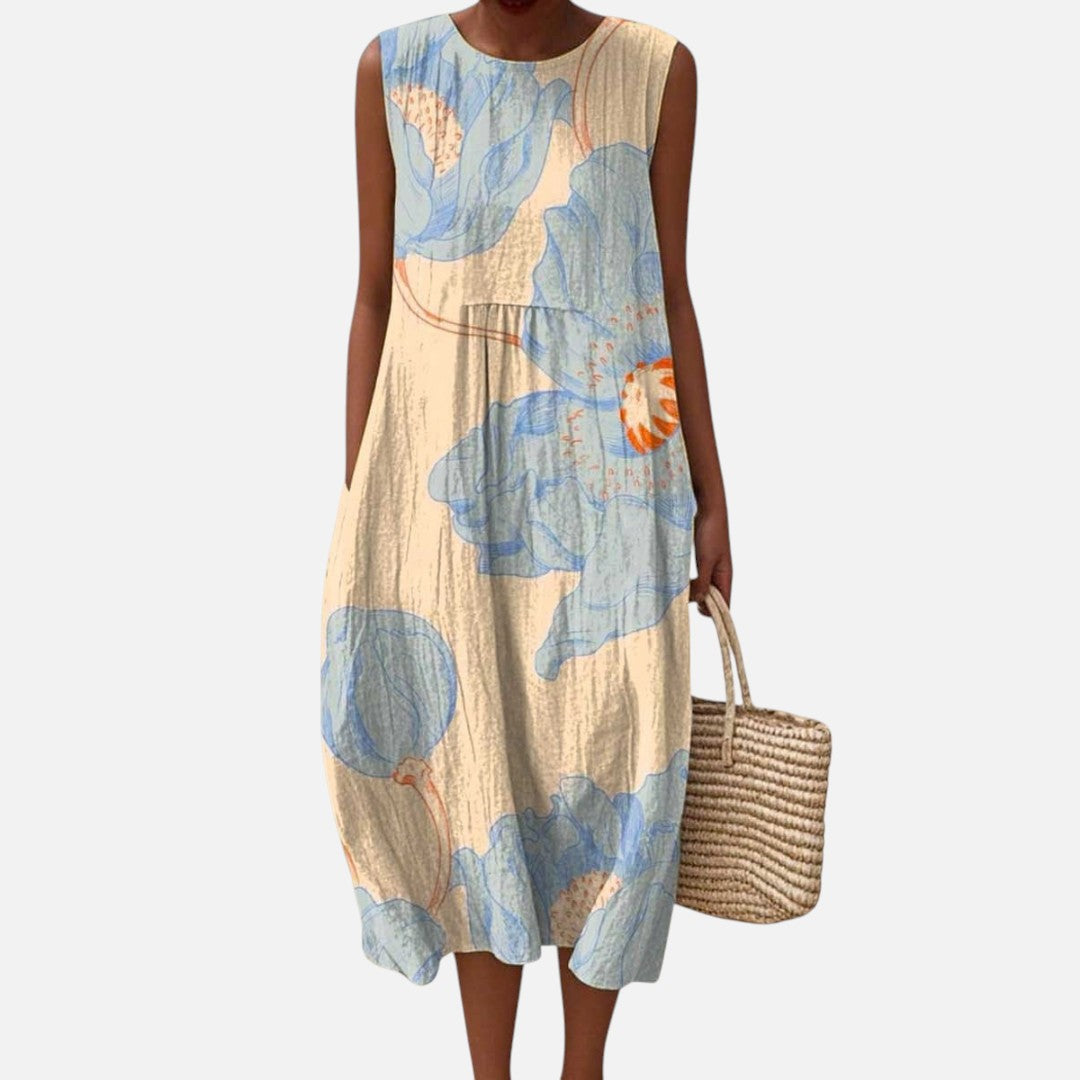 Libby | Blue Oversized Floral Sleeveless Midi Dress