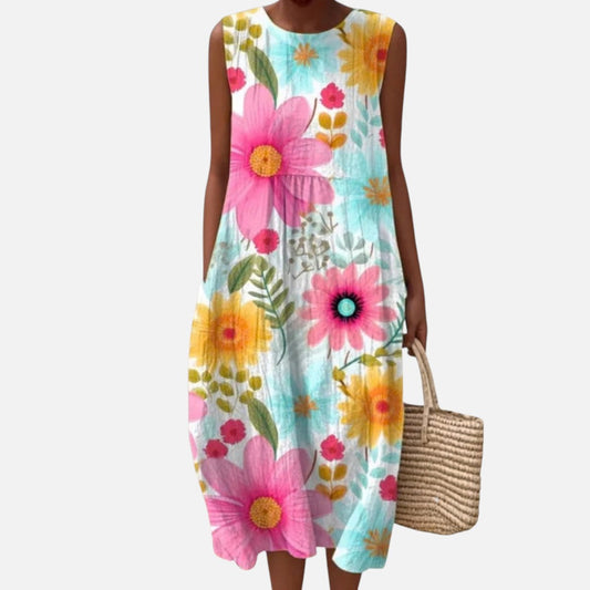 Martina | Bright Oversized Floral Sleeveless Midi Dress