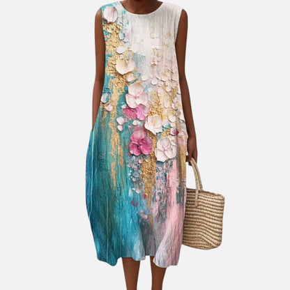 Betsy | Painted Floral Sleeveless Midi Dress