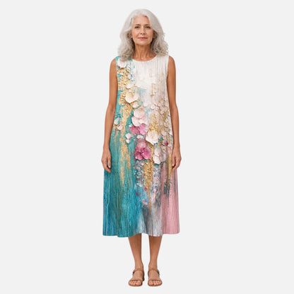 Betsy | Painted Floral Sleeveless Midi Dress