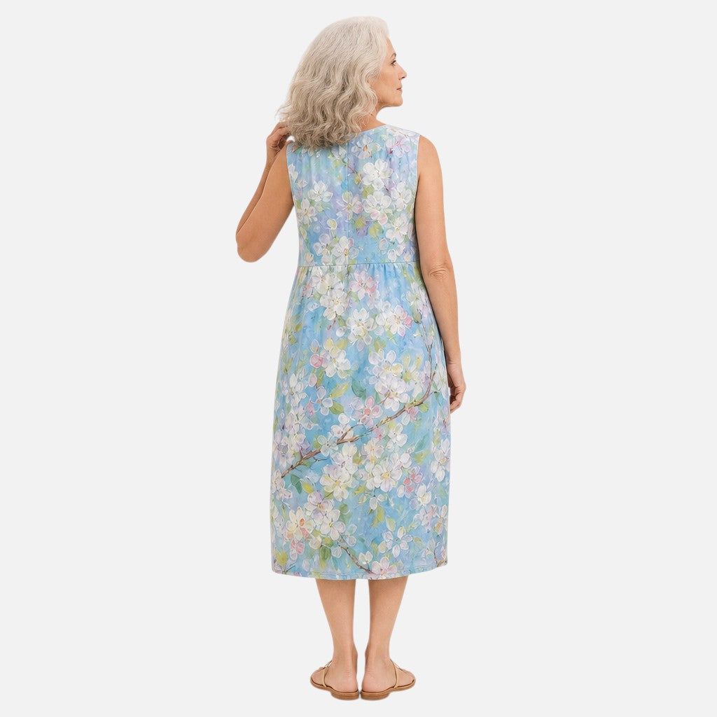 Frederica | Watercolour Blossom Sleeveless Midi Dress