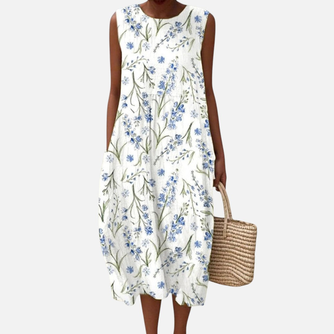 Eve | Blue Meadow Floral Sleeveless Midi Dress
