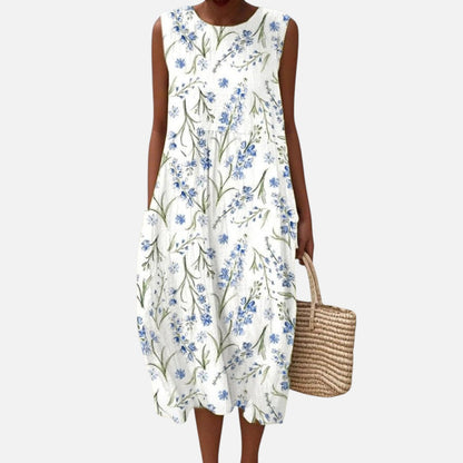 Eve | Blue Meadow Floral Sleeveless Midi Dress