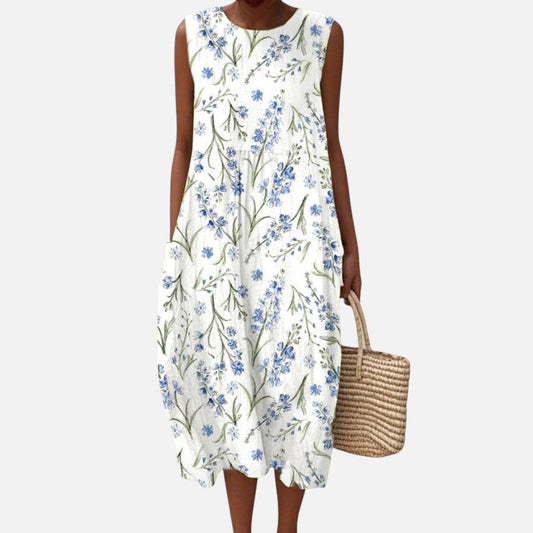 Eve | Blue Meadow Floral Sleeveless Midi Dress