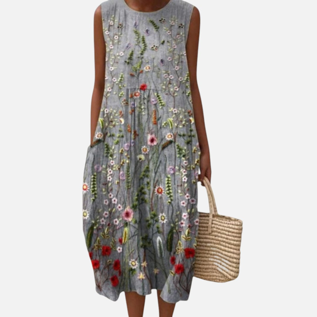 Hermione | Grey Meadow Floral Sleeveless Midi Dress