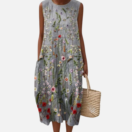 Hermione | Grey Meadow Floral Sleeveless Midi Dress