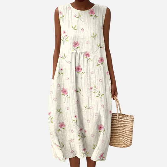 Judith | Ivory Ditsy Floral Sleeveless Midi Dress