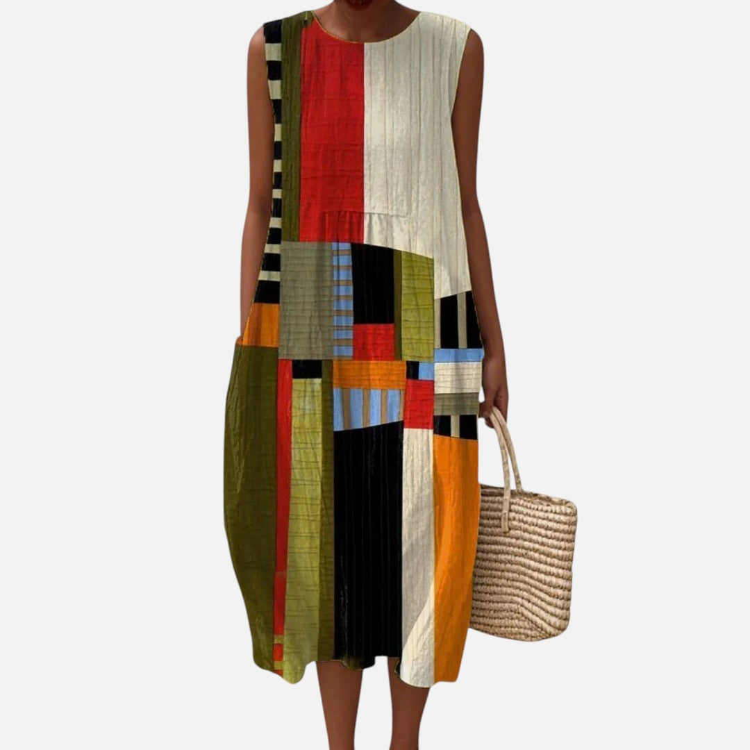 Lettie | Abstract Colour Block Sleeveless Midi Dress