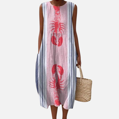 Nancy | Lobster & Stripe Sleeveless Midi Dress