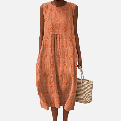 Kitty | Orange Textured Sleeveless Midi Dress