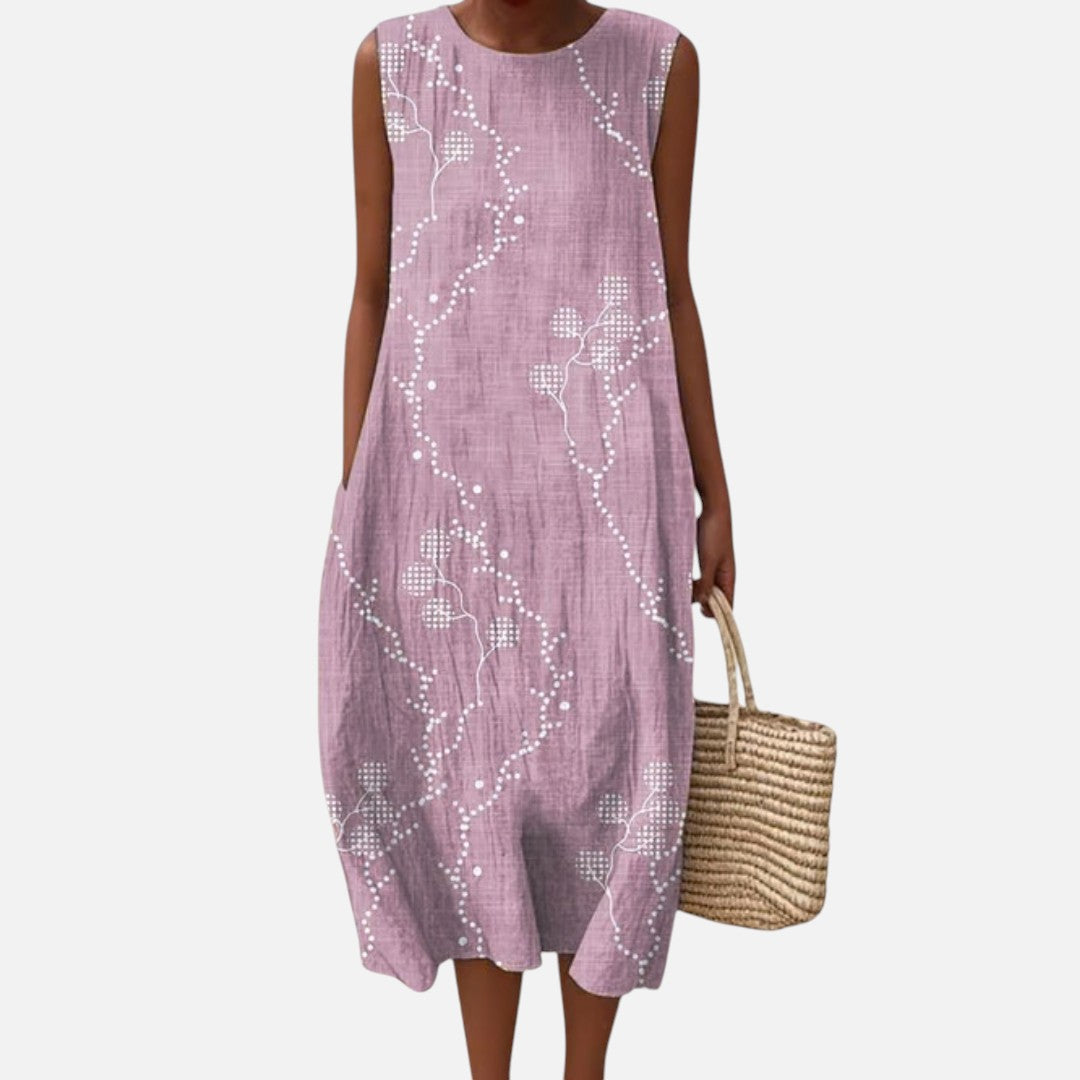Lucinda | Lilac Dotted Vine Sleeveless Midi Dress