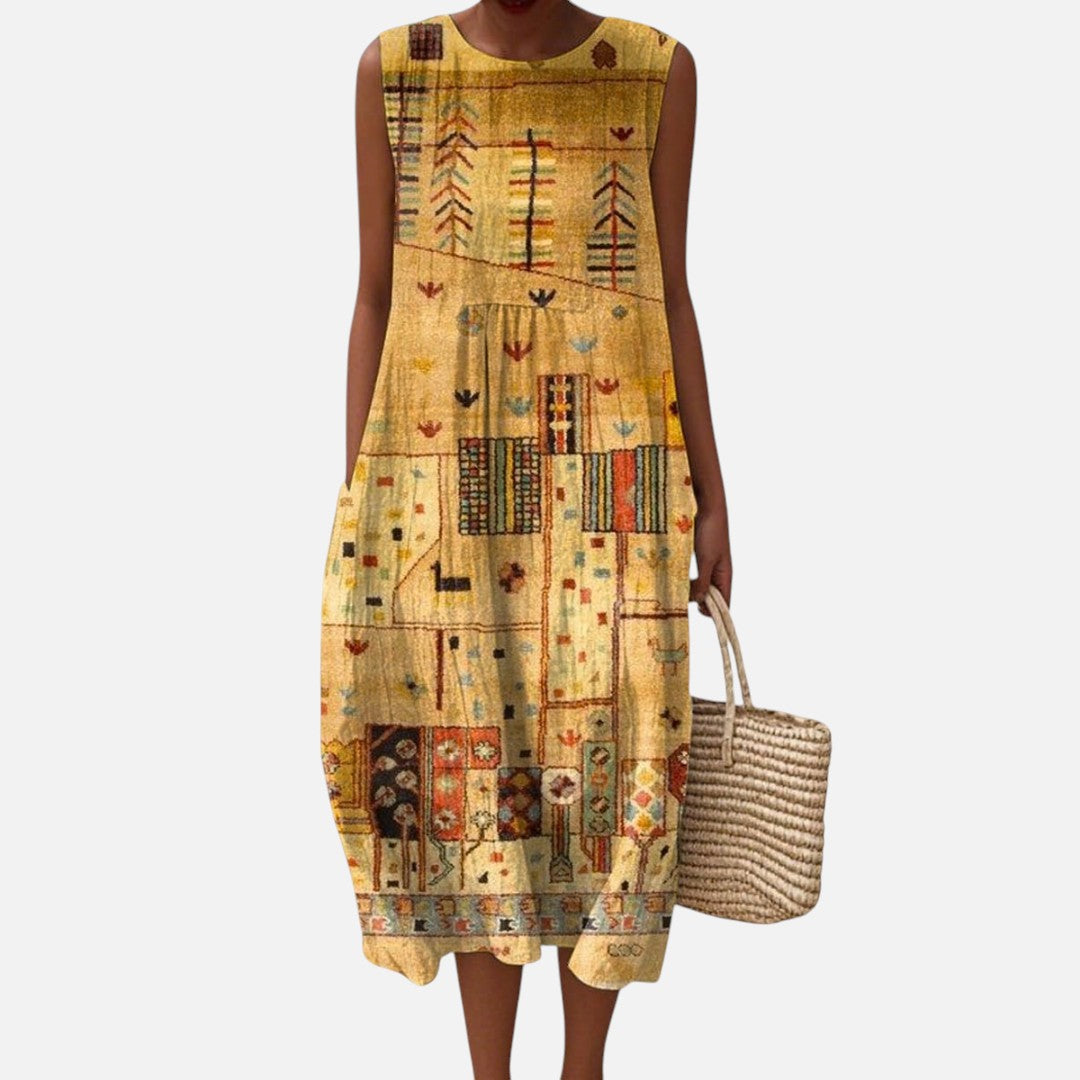 Dottie | Golden Patchwork Sleeveless Midi Dress