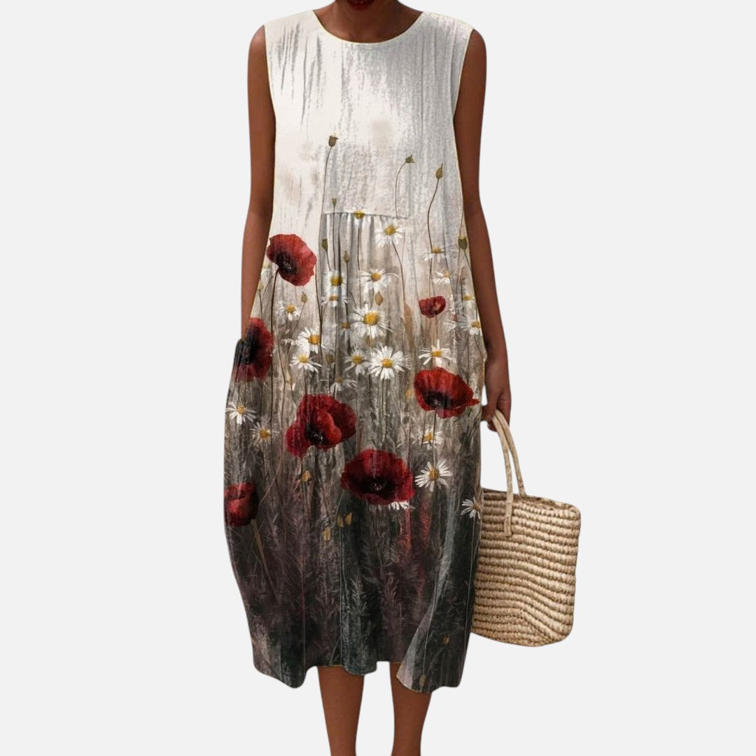 Angelica | Poppy Print Sleeveless Midi Dress