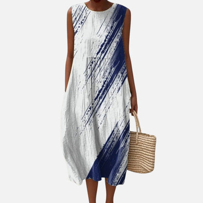 Regina | Blue Brushstroke Sleeveless Midi Dress
