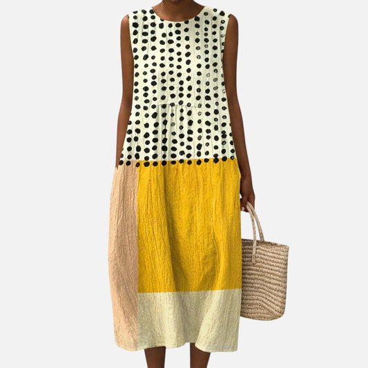 Shelley | Polka Dot Colour Block Sleeveless Midi Dress