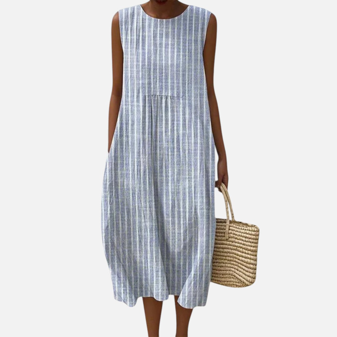 Amelia | Fine Stripe Sleeveless Midi Dress