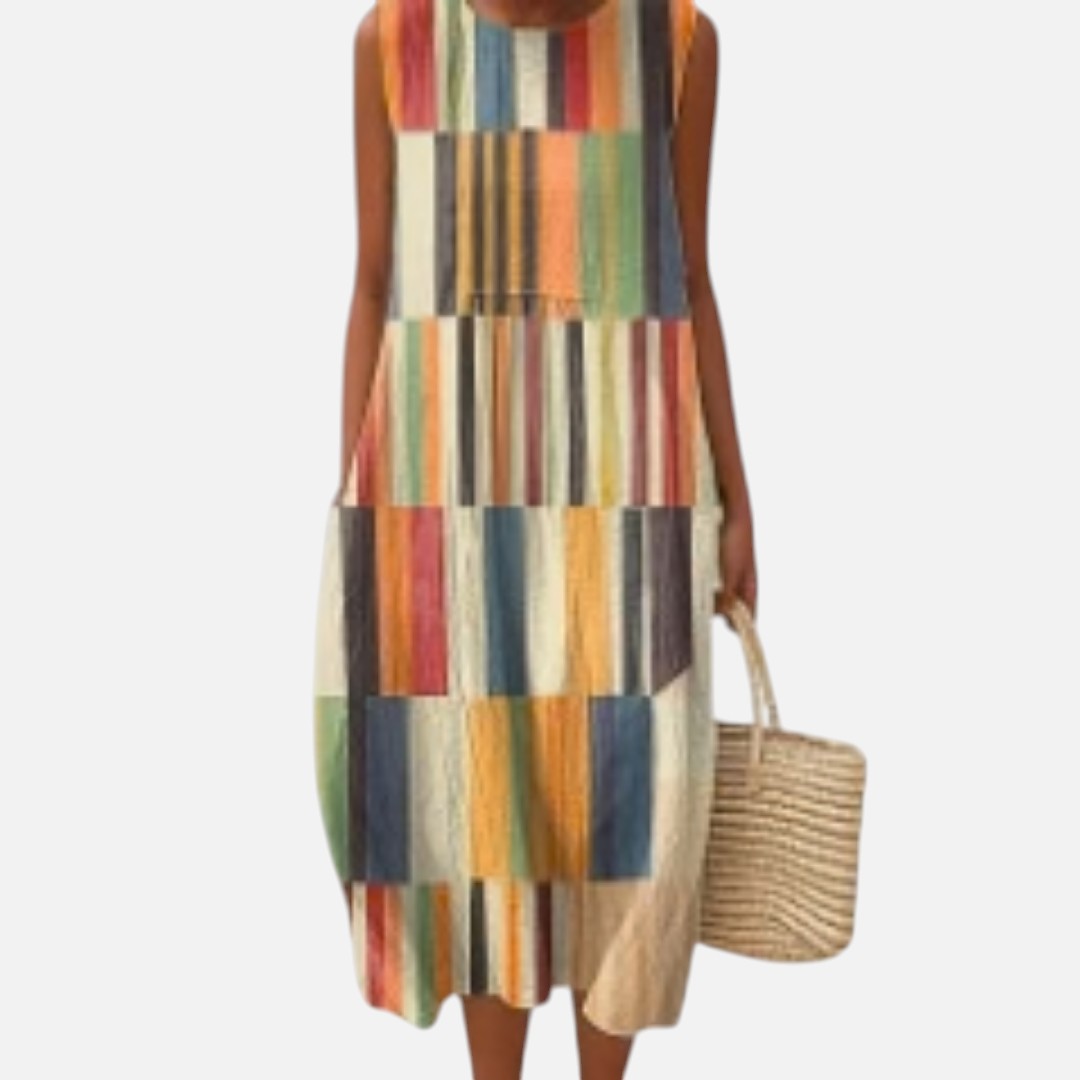 Mildred | Multicolour Stripe Patchwork Sleeveless Midi Dress
