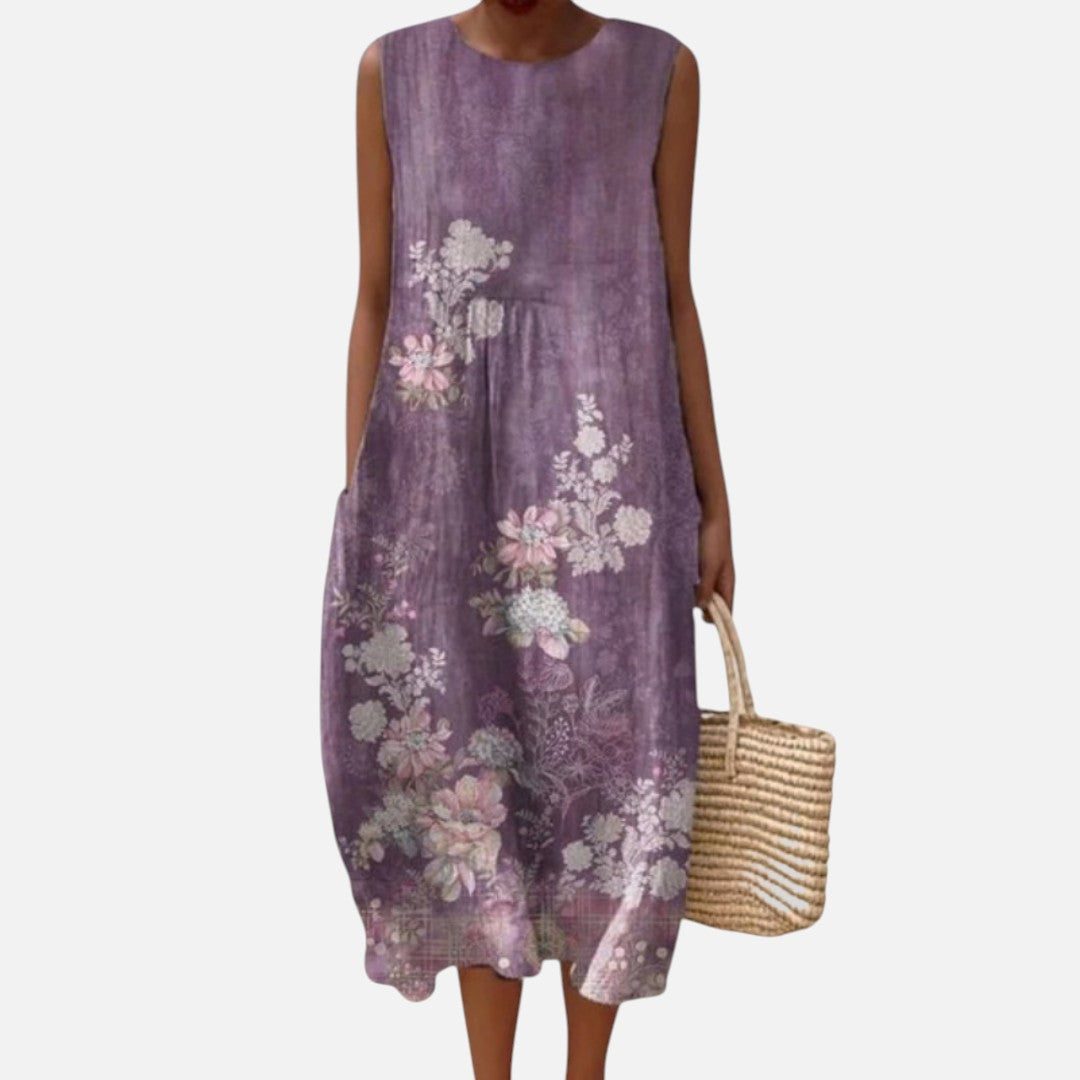 Tania | Violet Floral Sleeveless Midi Dress