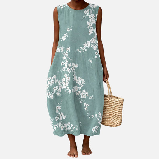 Gabriella | Sage Cherry Blossom Sleeveless Midi Dress